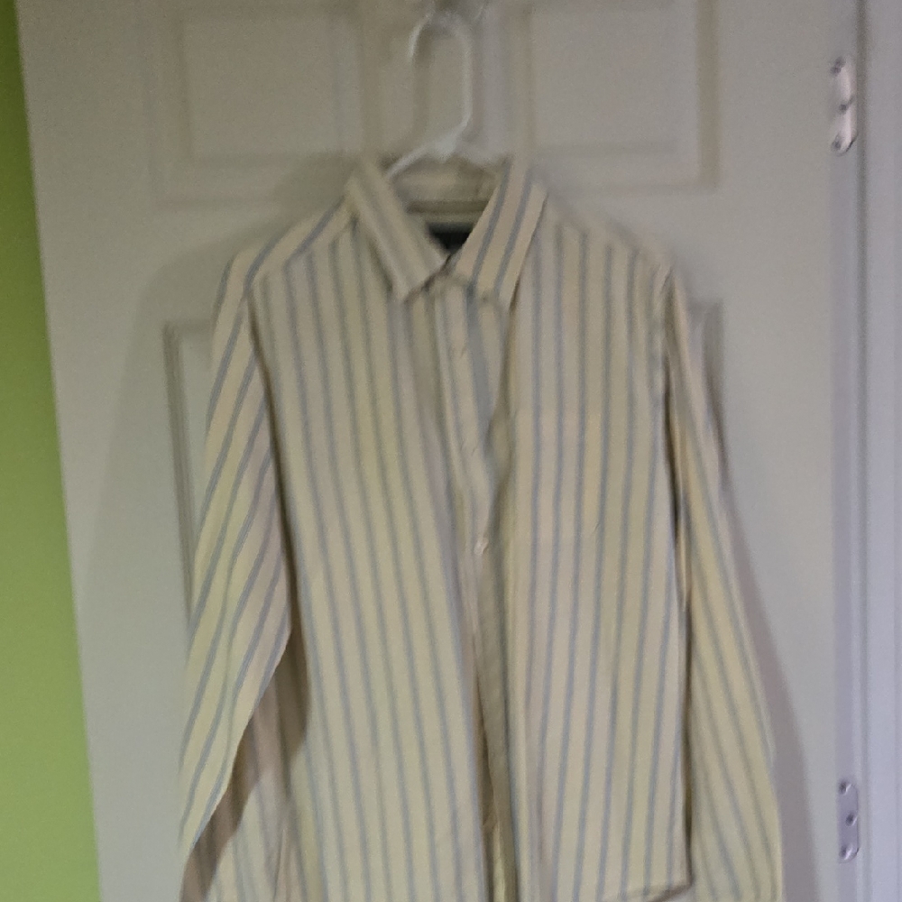 Aeropostale Men's Shirt Yellow With Blue Pinstripes Size M